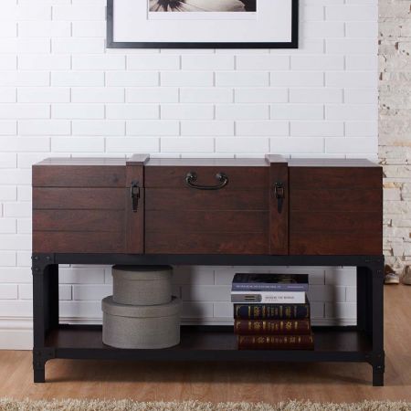 Table console de rangement en acier à mailles en chêne naturel